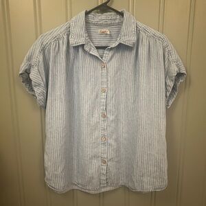 🔥 Faherty Women’s Blue Striped Button Down Linen Blend Shirt Small